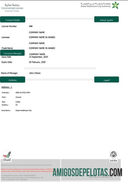Licença comercial dos Emirados Árabes Unidos Dubai para download e modelo em PDF